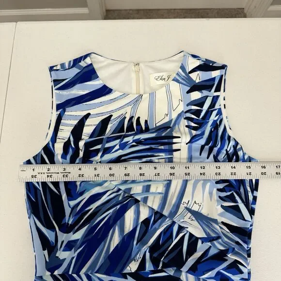 Eliza J Womens Dress 4 Blue Palm Leaf Jersey Knit Ruched Tropical Resort Vacay - Picture 4 of 12